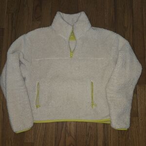 Girlfriend Collective Cream and Yellow Trim Half-Zip Fleece Pullover Jacket